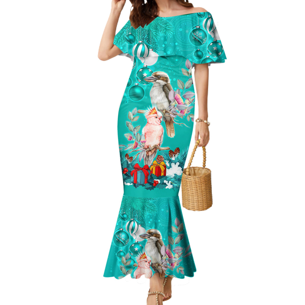 kookaburra-and-cockatoo-mermaid-dress-australia-merry-christmas-aboriginal-teal-style