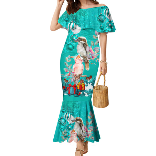 kookaburra-and-cockatoo-mermaid-dress-australia-merry-christmas-aboriginal-teal-style