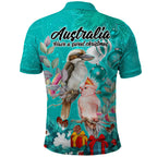 kookaburra-and-cockatoo-polo-shirt-australia-merry-christmas-aboriginal-teal-style