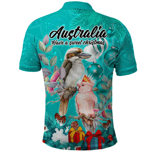 kookaburra-and-cockatoo-polo-shirt-australia-merry-christmas-aboriginal-teal-style