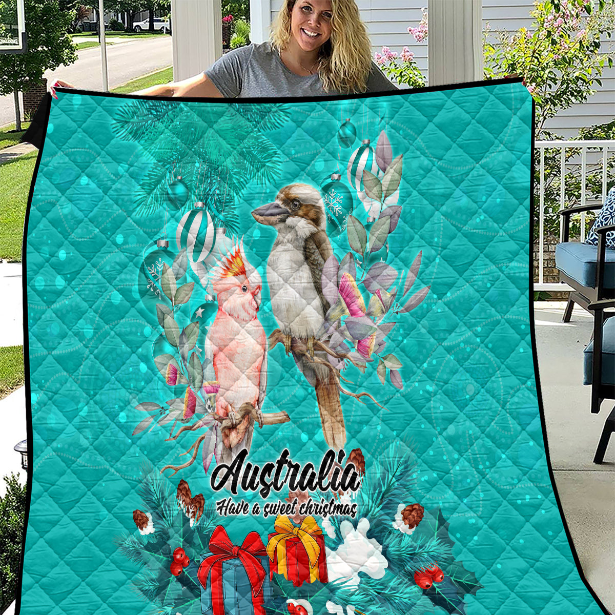 kookaburra-and-cockatoo-quilt-australia-merry-christmas-aboriginal-teal-style