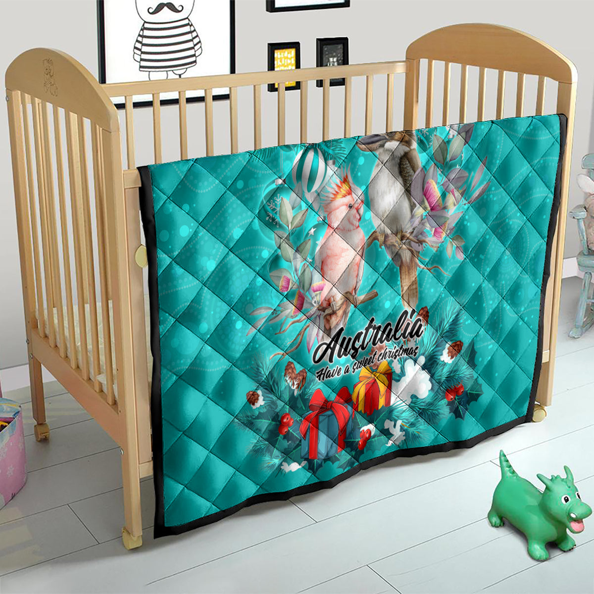 kookaburra-and-cockatoo-quilt-australia-merry-christmas-aboriginal-teal-style