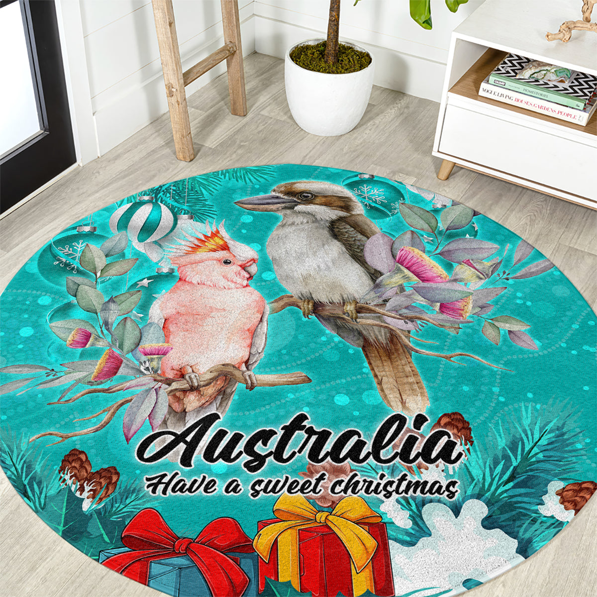 kookaburra-and-cockatoo-round-carpet-australia-merry-christmas-aboriginal-teal-style