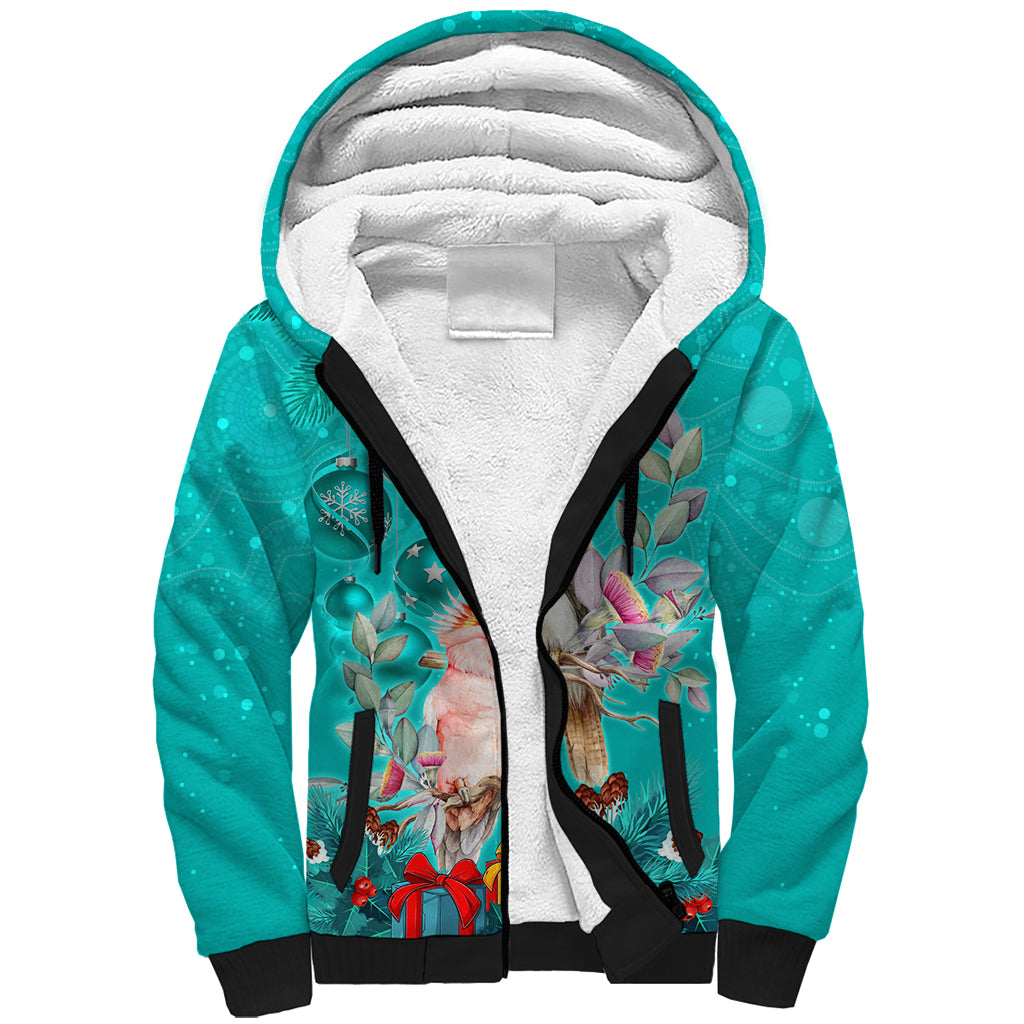 kookaburra-and-cockatoo-sherpa-hoodie-australia-merry-christmas-aboriginal-teal-style