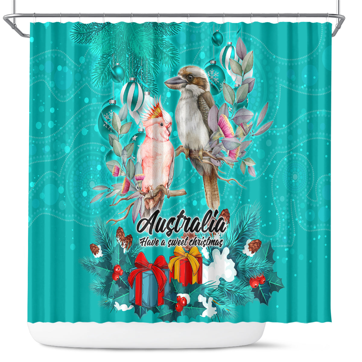 kookaburra-and-cockatoo-shower-curtain-australia-merry-christmas-aboriginal-teal-style