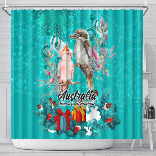 kookaburra-and-cockatoo-shower-curtain-australia-merry-christmas-aboriginal-teal-style