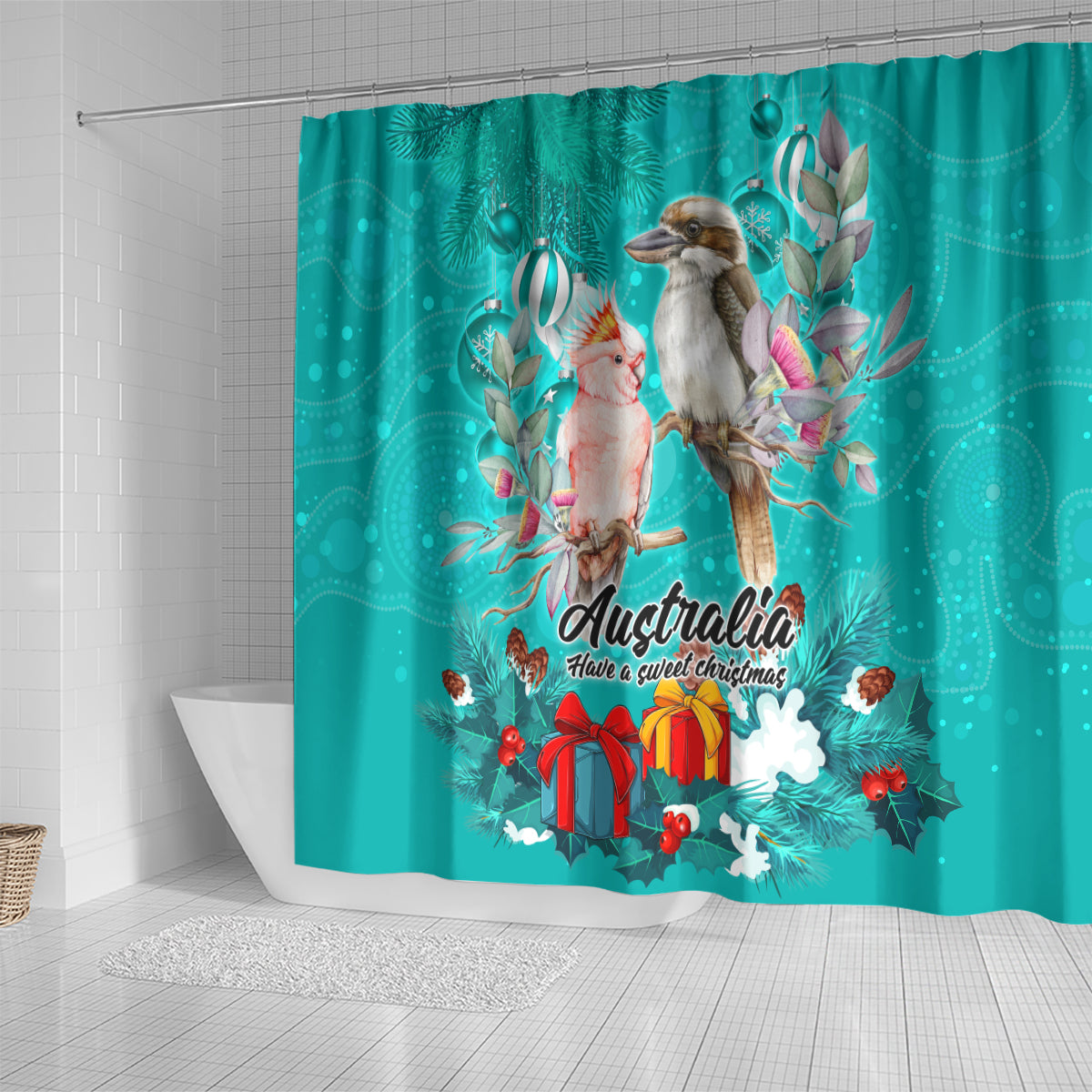 kookaburra-and-cockatoo-shower-curtain-australia-merry-christmas-aboriginal-teal-style