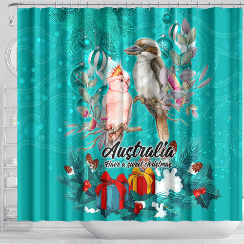 kookaburra-and-cockatoo-shower-curtain-australia-merry-christmas-aboriginal-teal-style
