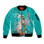 kookaburra-and-cockatoo-sleeve-zip-bomber-jacket-australia-merry-christmas-aboriginal-teal-style