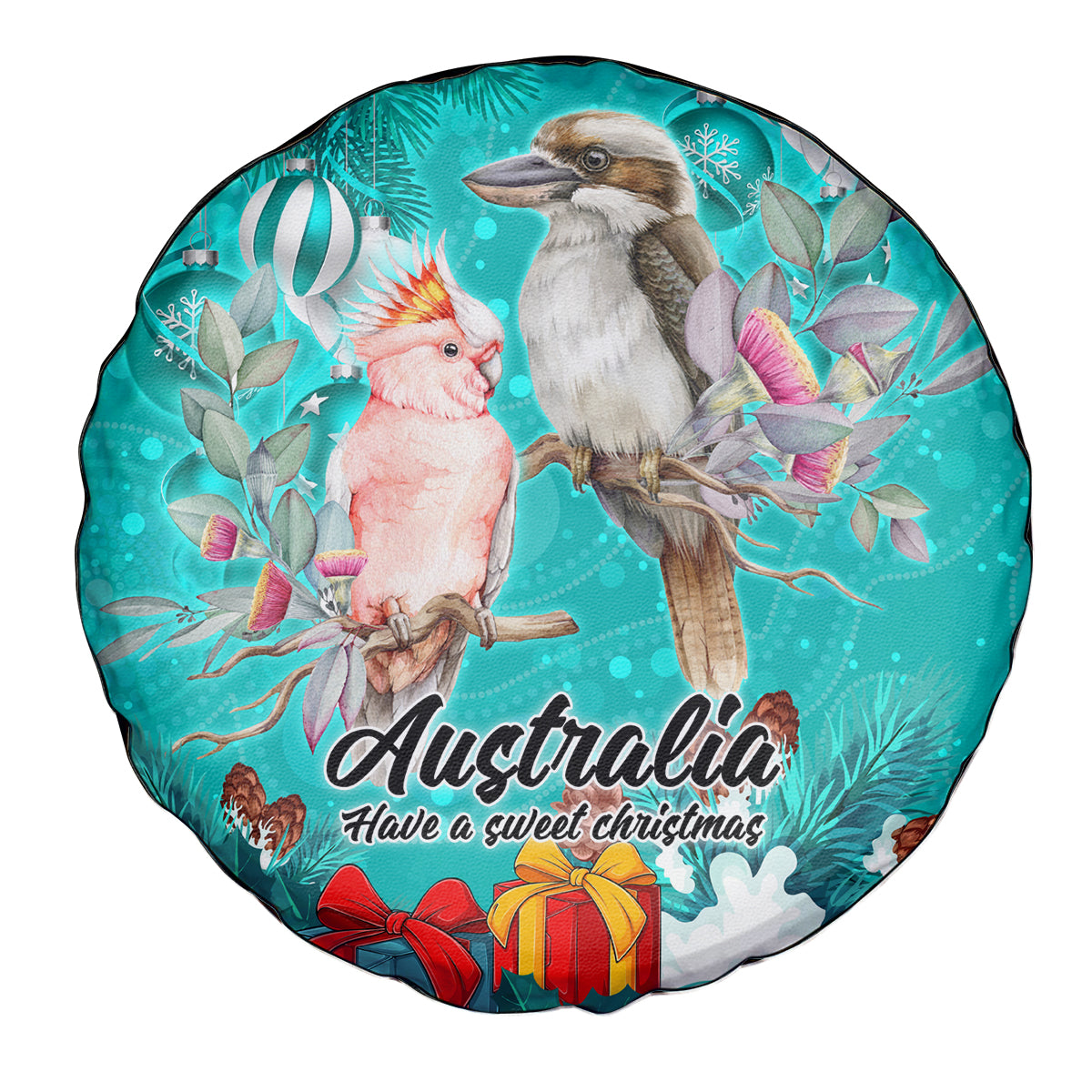 kookaburra-and-cockatoo-spare-tire-cover-australia-merry-christmas-aboriginal-teal-style