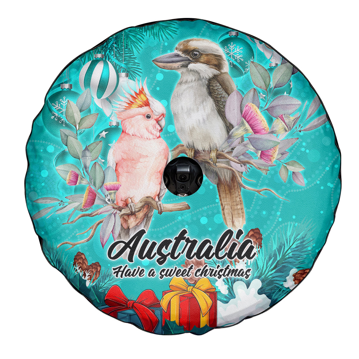 kookaburra-and-cockatoo-spare-tire-cover-australia-merry-christmas-aboriginal-teal-style