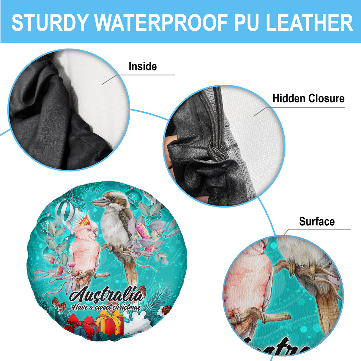 kookaburra-and-cockatoo-spare-tire-cover-australia-merry-christmas-aboriginal-teal-style