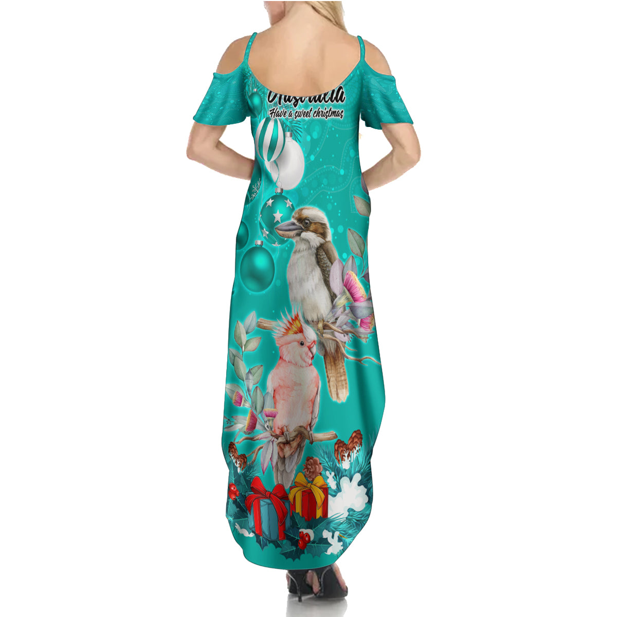 kookaburra-and-cockatoo-summer-maxi-dress-australia-merry-christmas-aboriginal-teal-style