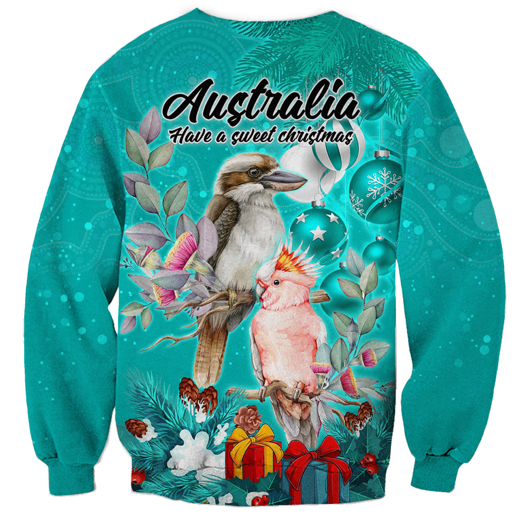 kookaburra-and-cockatoo-sweatshirt-australia-merry-christmas-aboriginal-teal-style