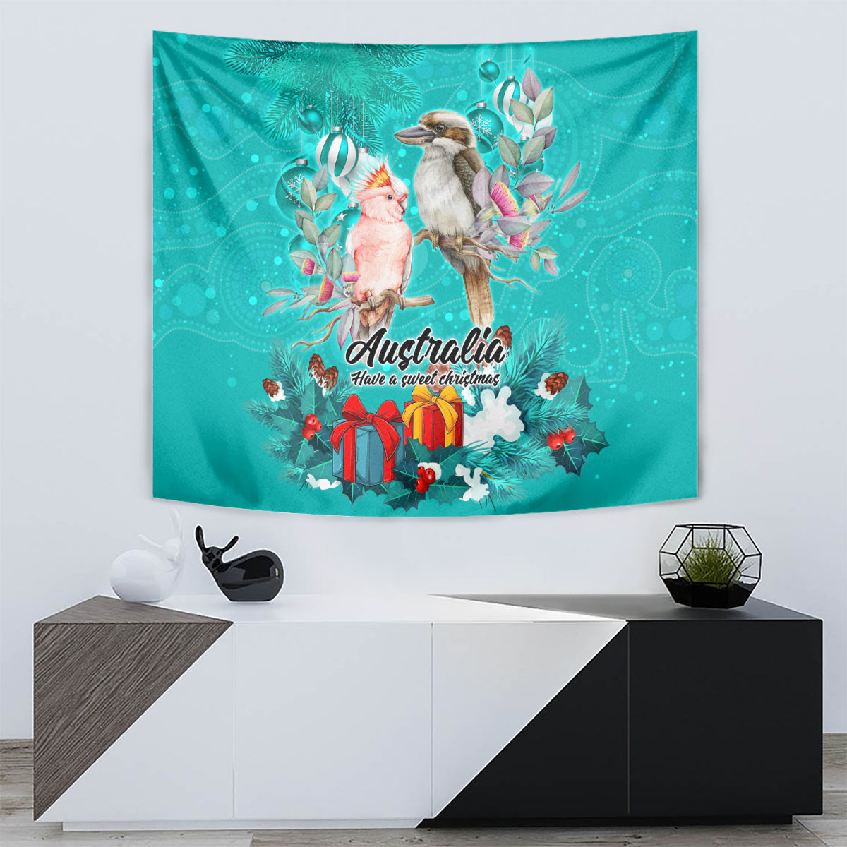 kookaburra-and-cockatoo-tapestry-australia-merry-christmas-aboriginal-teal-style