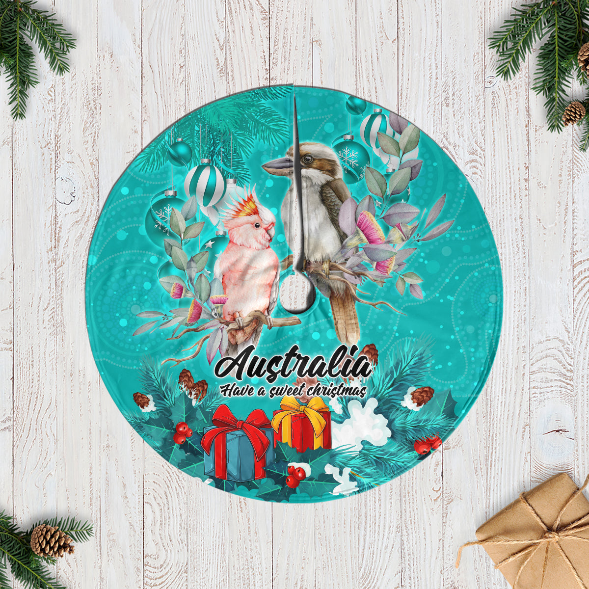 kookaburra-and-cockatoo-tree-skirt-australia-merry-christmas-aboriginal-teal-style