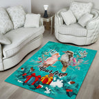 personalised-kookaburra-and-cockatoo-area-rug-australia-merry-christmas-aboriginal-teal-style