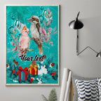 personalised-kookaburra-and-cockatoo-canvas-wall-art-australia-merry-christmas-aboriginal-teal-style