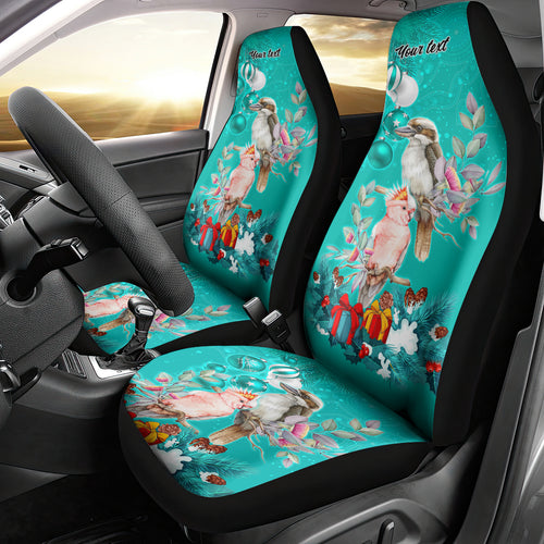 personalised-kookaburra-and-cockatoo-car-seat-cover-australia-merry-christmas-aboriginal-teal-style