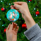 personalised-kookaburra-and-cockatoo-ceramic-ornament-australia-merry-christmas-aboriginal-teal-style