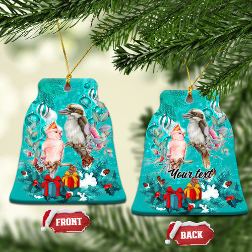 personalised-kookaburra-and-cockatoo-ceramic-ornament-australia-merry-christmas-aboriginal-teal-style