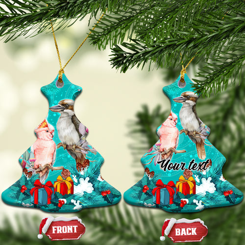 personalised-kookaburra-and-cockatoo-ceramic-ornament-australia-merry-christmas-aboriginal-teal-style