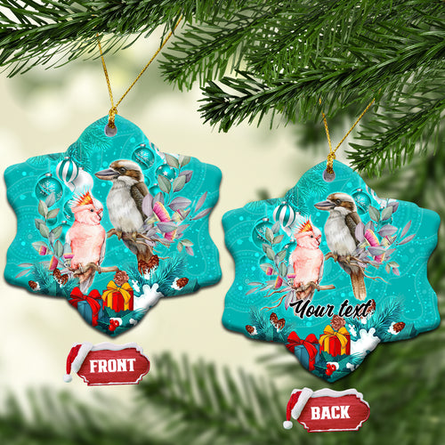 personalised-kookaburra-and-cockatoo-ceramic-ornament-australia-merry-christmas-aboriginal-teal-style