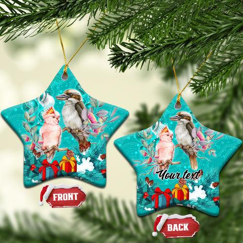 personalised-kookaburra-and-cockatoo-ceramic-ornament-australia-merry-christmas-aboriginal-teal-style