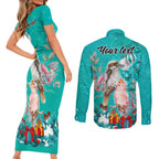 personalised-kookaburra-and-cockatoo-couples-matching-short-sleeve-bodycon-dress-and-long-sleeve-button-shirt-australia-merry-christmas-aboriginal-teal-style