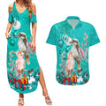 personalised-kookaburra-and-cockatoo-couples-matching-summer-maxi-dress-and-hawaiian-shirt-australia-merry-christmas-aboriginal-teal-style