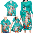 personalised-kookaburra-and-cockatoo-family-matching-long-sleeve-bodycon-dress-and-hawaiian-shirt-australia-merry-christmas-aboriginal-teal-style