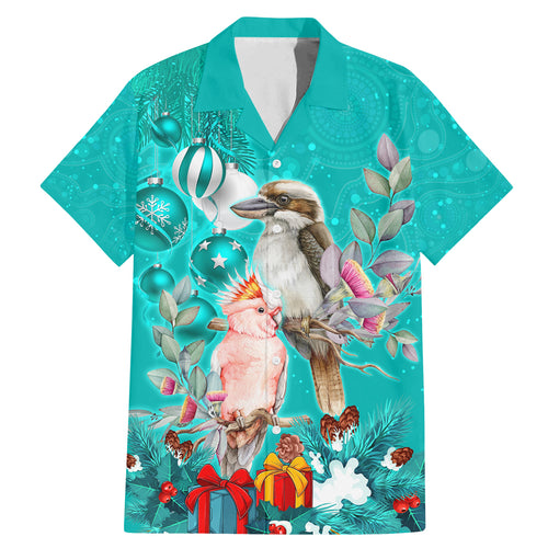 personalised-kookaburra-and-cockatoo-family-matching-mermaid-dress-and-hawaiian-shirt-australia-merry-christmas-aboriginal-teal-style