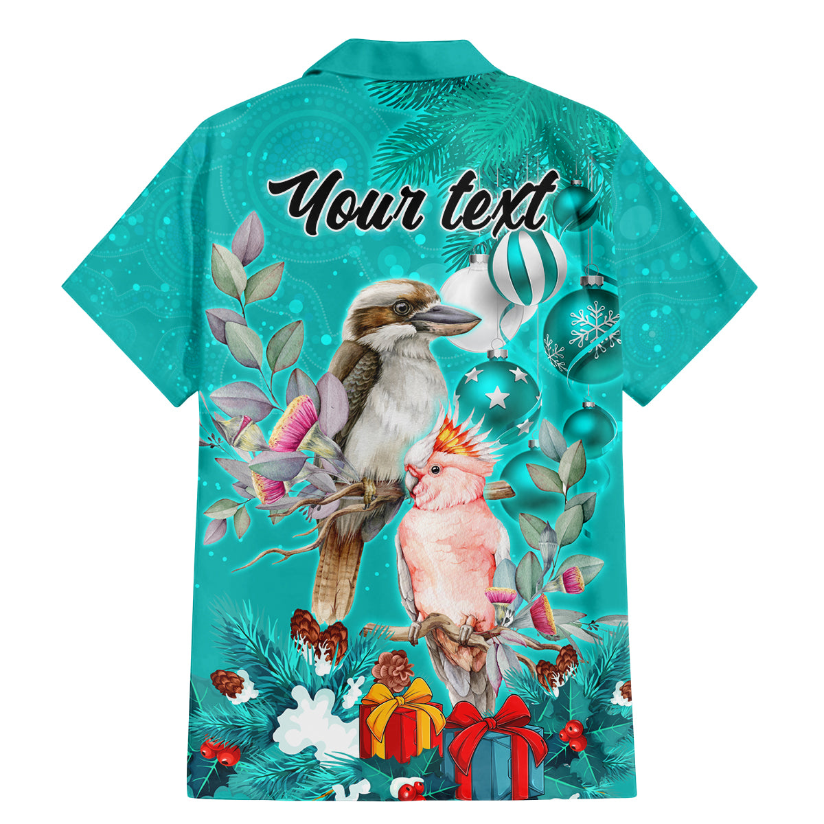 personalised-kookaburra-and-cockatoo-family-matching-mermaid-dress-and-hawaiian-shirt-australia-merry-christmas-aboriginal-teal-style