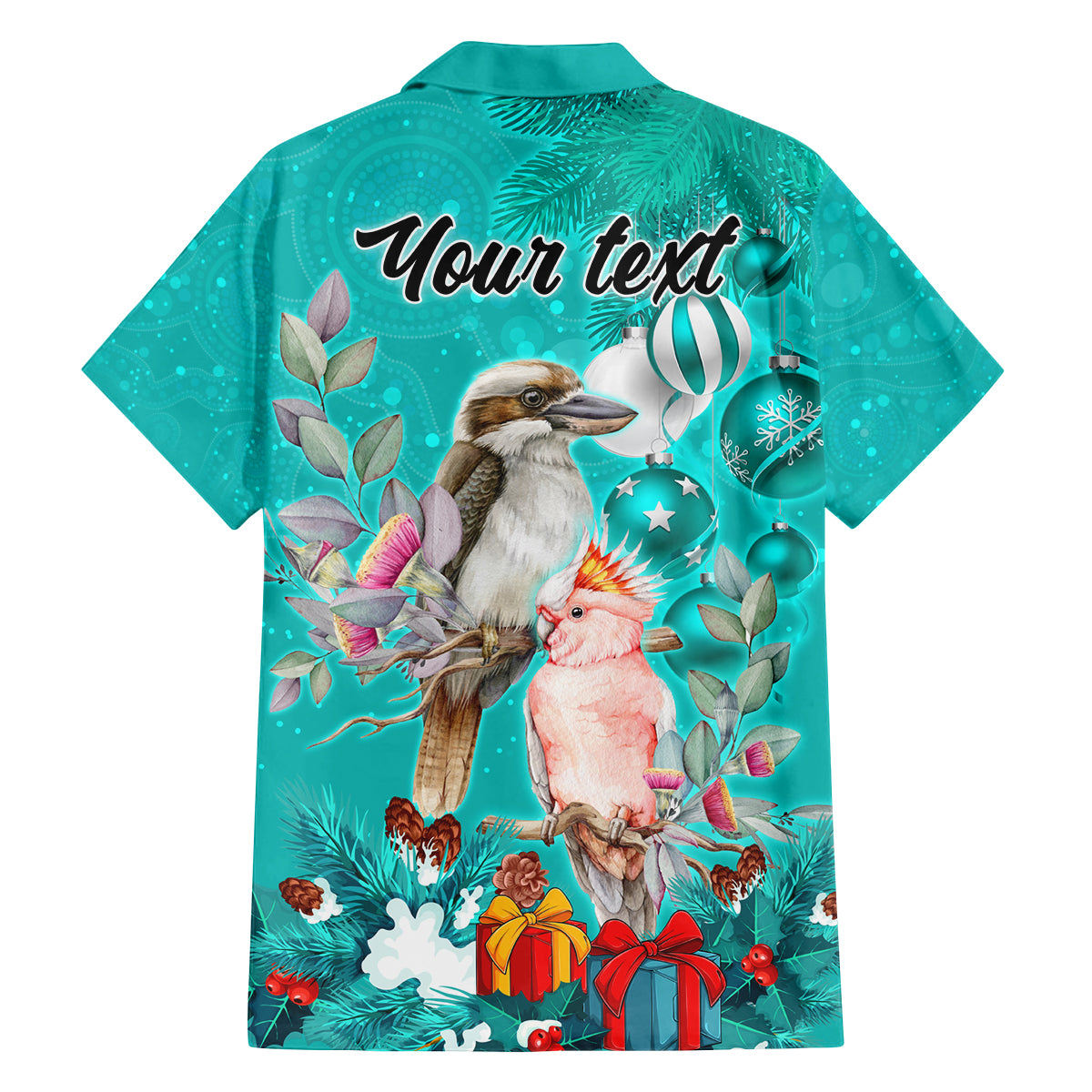 personalised-kookaburra-and-cockatoo-family-matching-off-shoulder-maxi-dress-and-hawaiian-shirt-australia-merry-christmas-aboriginal-teal-style