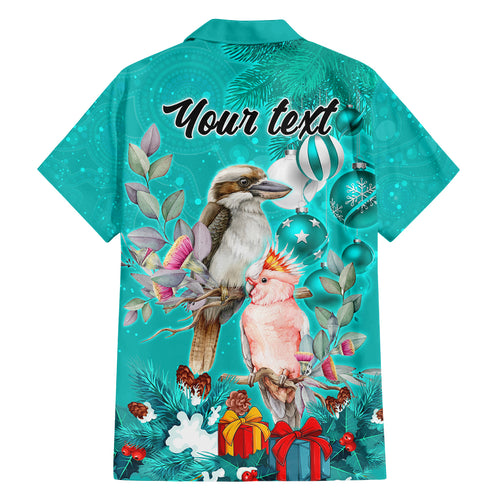 personalised-kookaburra-and-cockatoo-family-matching-off-shoulder-maxi-dress-and-hawaiian-shirt-australia-merry-christmas-aboriginal-teal-style