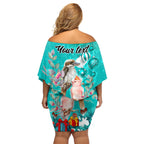 personalised-kookaburra-and-cockatoo-family-matching-off-shoulder-short-dress-and-hawaiian-shirt-australia-merry-christmas-aboriginal-teal-style