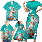 personalised-kookaburra-and-cockatoo-family-matching-short-sleeve-bodycon-dress-and-hawaiian-shirt-australia-merry-christmas-aboriginal-teal-style