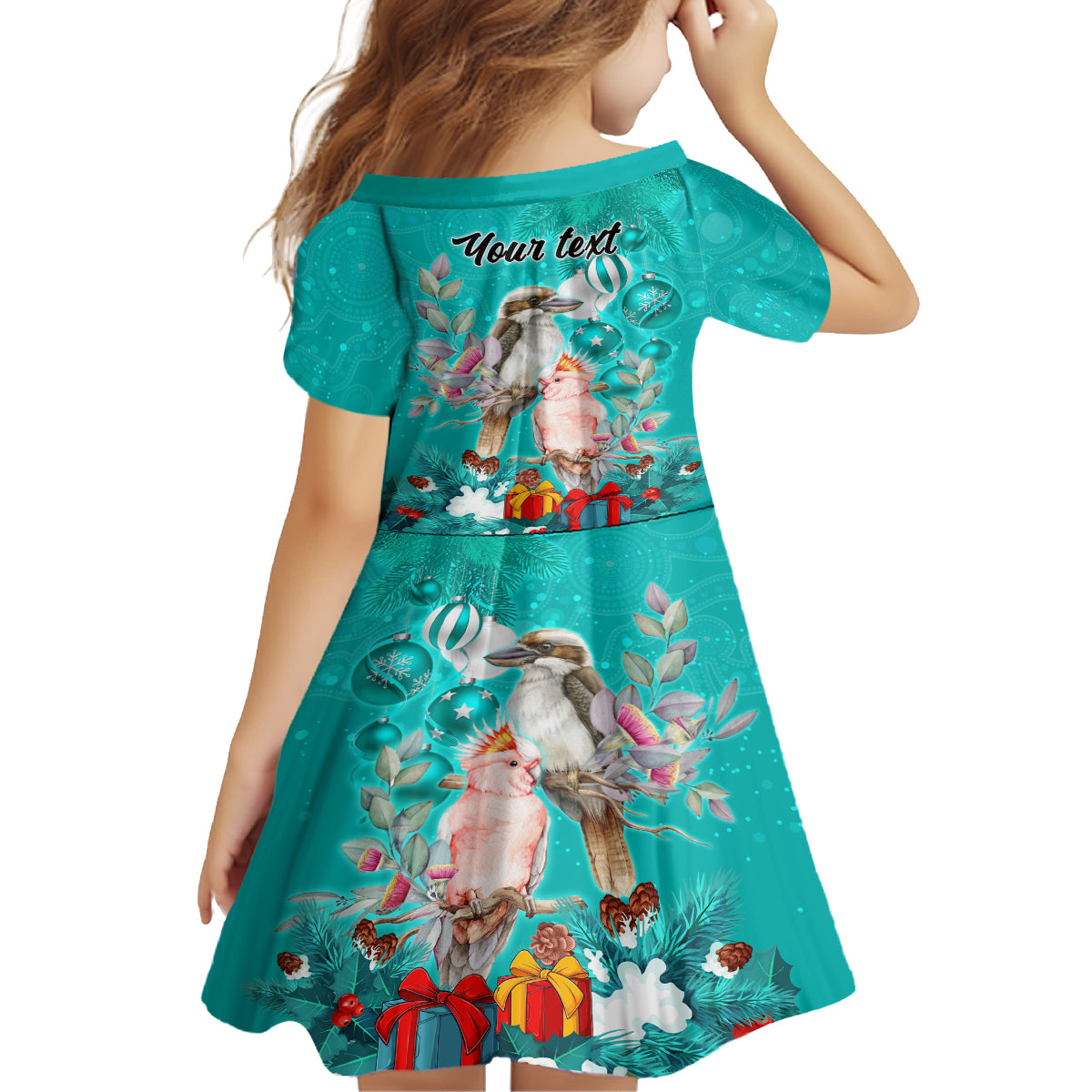personalised-kookaburra-and-cockatoo-family-matching-summer-maxi-dress-and-hawaiian-shirt-australia-merry-christmas-aboriginal-teal-style