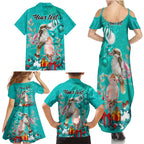 personalised-kookaburra-and-cockatoo-family-matching-summer-maxi-dress-and-hawaiian-shirt-australia-merry-christmas-aboriginal-teal-style