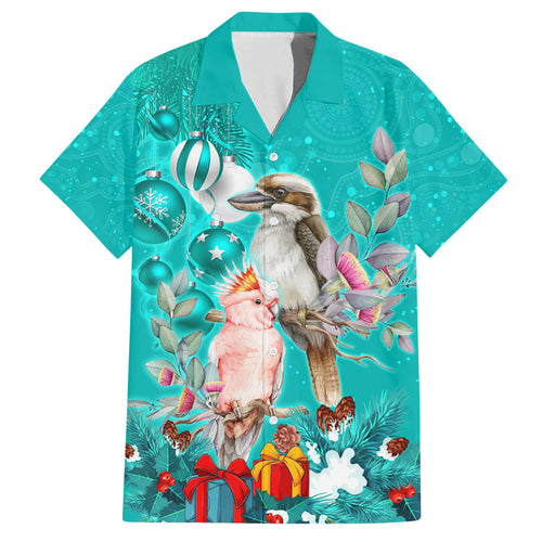 personalised-kookaburra-and-cockatoo-hawaiian-shirt-australia-merry-christmas-aboriginal-teal-style