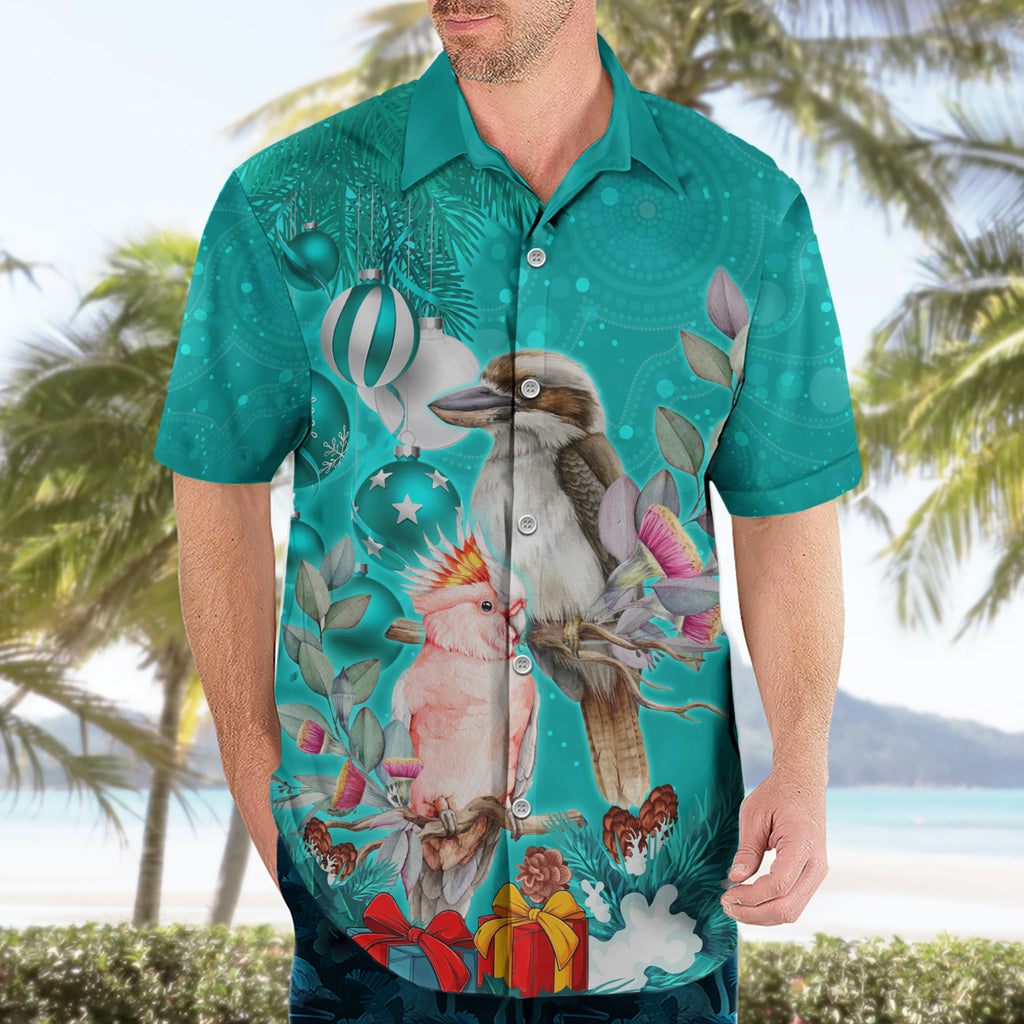 personalised-kookaburra-and-cockatoo-hawaiian-shirt-australia-merry-christmas-aboriginal-teal-style