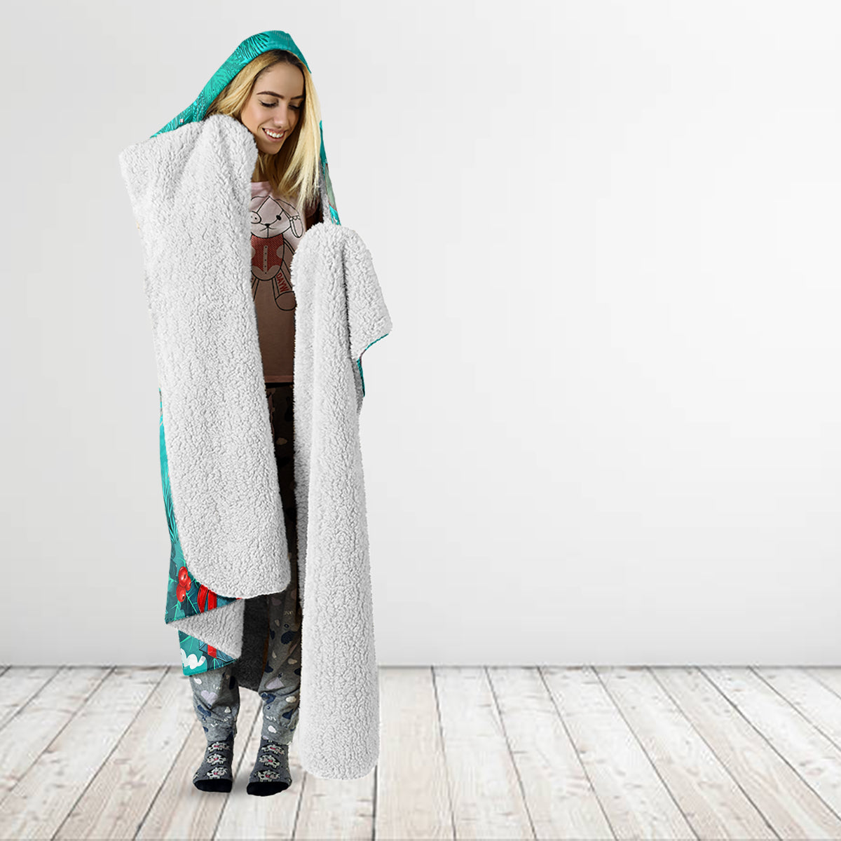 personalised-kookaburra-and-cockatoo-hooded-blanket-australia-merry-christmas-aboriginal-teal-style