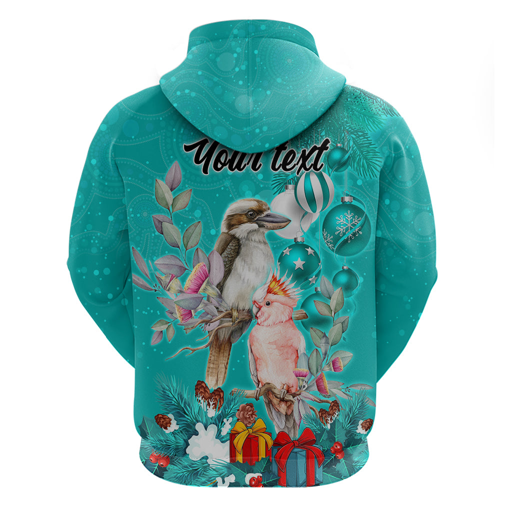 personalised-kookaburra-and-cockatoo-hoodie-australia-merry-christmas-aboriginal-teal-style
