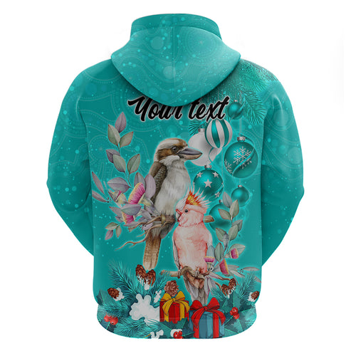 personalised-kookaburra-and-cockatoo-hoodie-australia-merry-christmas-aboriginal-teal-style