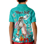 personalised-kookaburra-and-cockatoo-kid-polo-shirt-australia-merry-christmas-aboriginal-teal-style