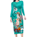 personalised-kookaburra-and-cockatoo-long-sleeve-bodycon-dress-australia-merry-christmas-aboriginal-teal-style