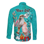 personalised-kookaburra-and-cockatoo-long-sleeve-button-shirt-australia-merry-christmas-aboriginal-teal-style