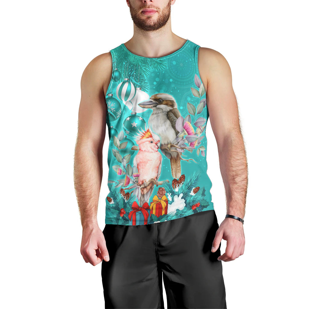 personalised-kookaburra-and-cockatoo-men-tank-top-australia-merry-christmas-aboriginal-teal-style