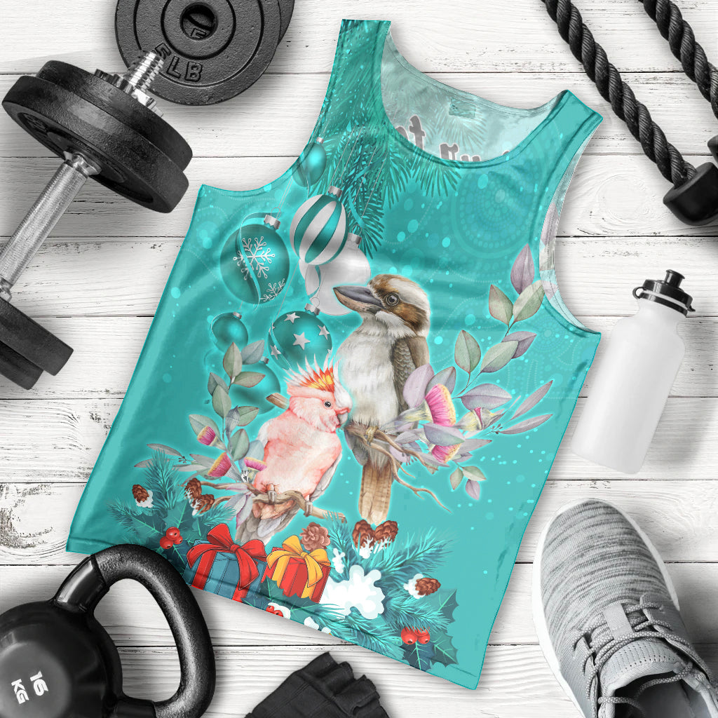 personalised-kookaburra-and-cockatoo-men-tank-top-australia-merry-christmas-aboriginal-teal-style