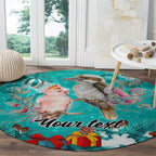 personalised-kookaburra-and-cockatoo-round-carpet-australia-merry-christmas-aboriginal-teal-style